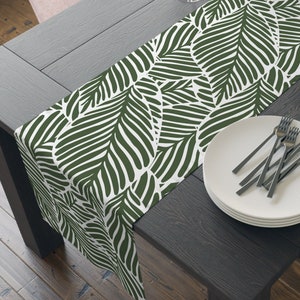 Monstera Table Runner - Forest Green Botanical Table Decor - Leaves Kitchen Decor - Jungle Party Decor - Safari Table Decorations