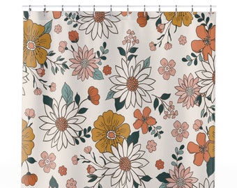 Daisy Shower Curtain - Floral Bathroom Decor - Vintage Flowers Shower Curtain - Botanical Shower Curtain - Retro Bathroom Decor