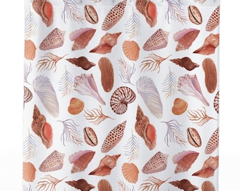 Boho Seashell Shower Curtain, Beach Coastal Bathroom Decor