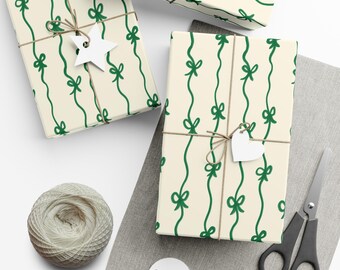 Papel de regalo con lazo para Navidad, papel de regalo verde para fiestas, papel de regalo con lazo, papel de regalo de cumpleaños, papel de regalo festivo verde