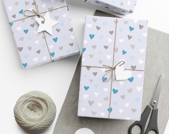 Blue Hearts Gift Wrapping Paper - Boy Baby Shower Wrapping Paper - Wedding Wrapping Paper - Blue Gift Wrapping Paper