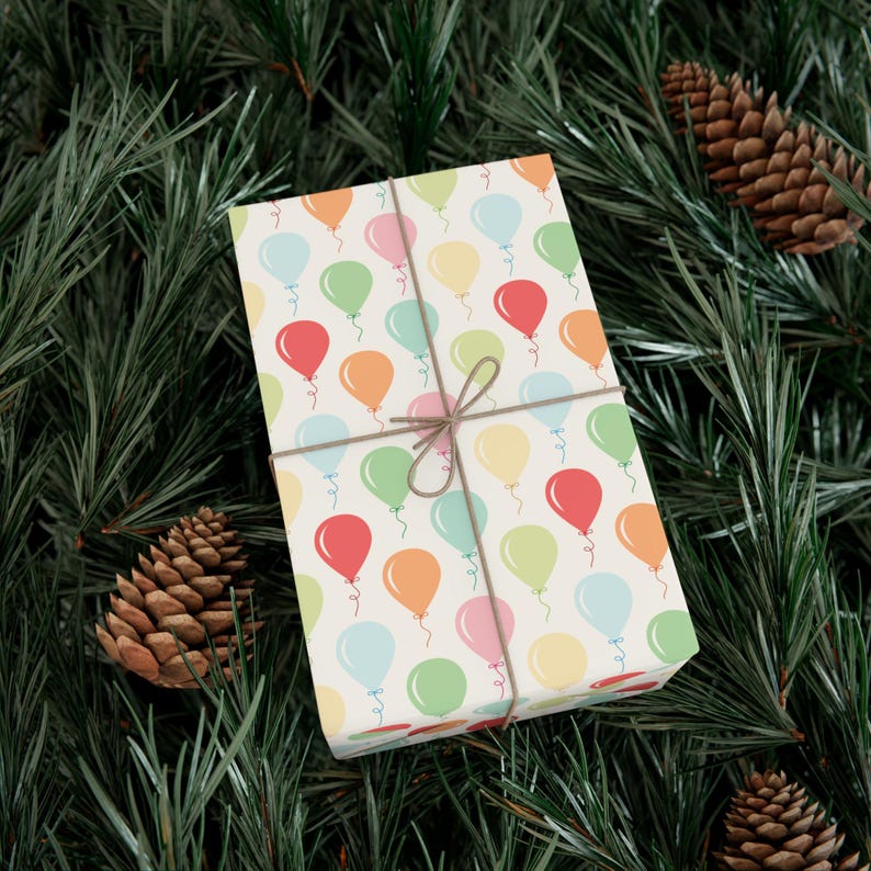 Birthday Balloons Wrapping Paper Pastel Kids Birthday Gift Wrap Colorful Wrapping Paper Roll Girls Birthday, Boys Birthday Unique Gift Wrap image 7