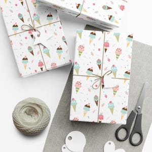 Ice Cream Wrapping Paper Ice Cream Gift Wrap Dessert Theme Wrapping Paper Roll Ice Cream Party Decor Birthday Wrapping Paper zdjęcie 7