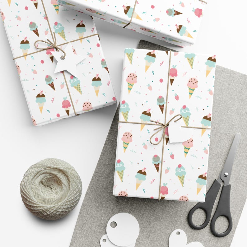 Ice Cream Wrapping Paper Ice Cream Gift Wrap Dessert Theme Wrapping Paper Roll Ice Cream Party Decor Birthday Wrapping Paper zdjęcie 7