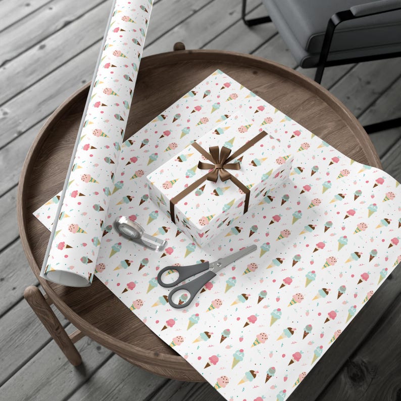 Ice Cream Wrapping Paper Ice Cream Gift Wrap Dessert Theme Wrapping Paper Roll Ice Cream Party Decor Birthday Wrapping Paper zdjęcie 3