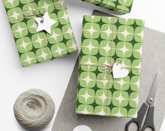 Retro Christmas Wrapping Paper Vintage Holiday Gift Wrap Green Wrapping Paper for Christmas, Holidays, Birthday, Neutral Festive Gift Wrap