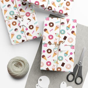 Ice Cream Gift Wrapping Paper Donut Gift Wrap Kids Birthday Wrapping Paper Candy Gift Wrap Desserts Wrapping Paper Ice Cream Theme Decor