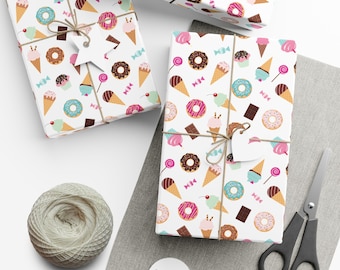 Ice Cream Gift Wrapping Paper Donut Gift Wrap Kids Birthday Wrapping Paper Candy Gift Wrap Desserts Wrapping Paper Ice Cream Theme Decor