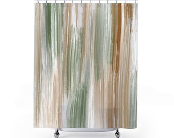 Sage Green Watercolor Shower Curtain - Earthy Boho Bathroom Decor