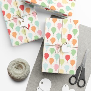 Birthday Balloons Wrapping Paper Pastel Kids Birthday Gift Wrap Colorful Wrapping Paper Roll Girls Birthday, Boys Birthday Unique Gift Wrap image 1