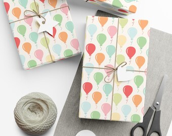 Birthday Balloons Wrapping Paper Pastel Kids Birthday Gift Wrap Colorful Wrapping Paper Roll Girls Birthday, Boys Birthday Unique Gift Wrap