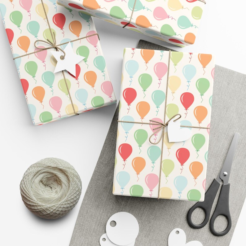 Birthday Balloons Wrapping Paper Pastel Kids Birthday Gift Wrap Colorful Wrapping Paper Roll Girls Birthday, Boys Birthday Unique Gift Wrap image 1