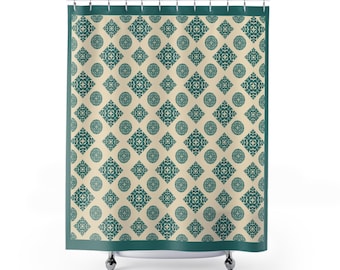 Mediterranean Shower Curtain Teal Vintage Floral Shower Curtain Bohemian Bathroom Decor Elegant Mosaic Shower Curtain Moroccan Bathroom