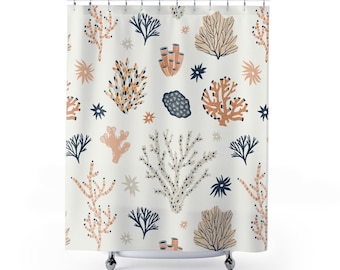Coral Reef Shower Curtain | Boho Beachy Coastal Bath Decor