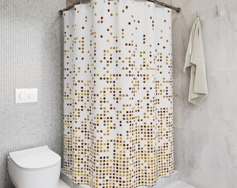 Disco Shower Curtain Gold Brown Retro Shower Curtain Groovy 70s Bathroom Decor Disco Aesthetic Bath Decor Neutral Geometric Shower Curtain