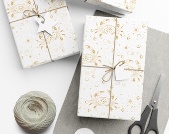 Papel de regalo para Cáncer, papel de regalo para Cáncer, papel de regalo dorado del zodiaco, papel de regalo astrológico, decoraciones para fiestas de cumpleaños de Cáncer, regalo con temática de Cáncer