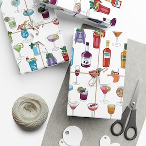 Cocktail Wrapping Paper Alcohol Wrapping Paper Colorful Gift Wrap Bartender Wrapping Paper 21st Birthday Wrapping Paper Rainbow Gift Wrap image 1