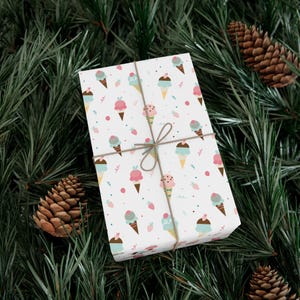 Ice Cream Wrapping Paper Ice Cream Gift Wrap Dessert Theme Wrapping Paper Roll Ice Cream Party Decor Birthday Wrapping Paper zdjęcie 5