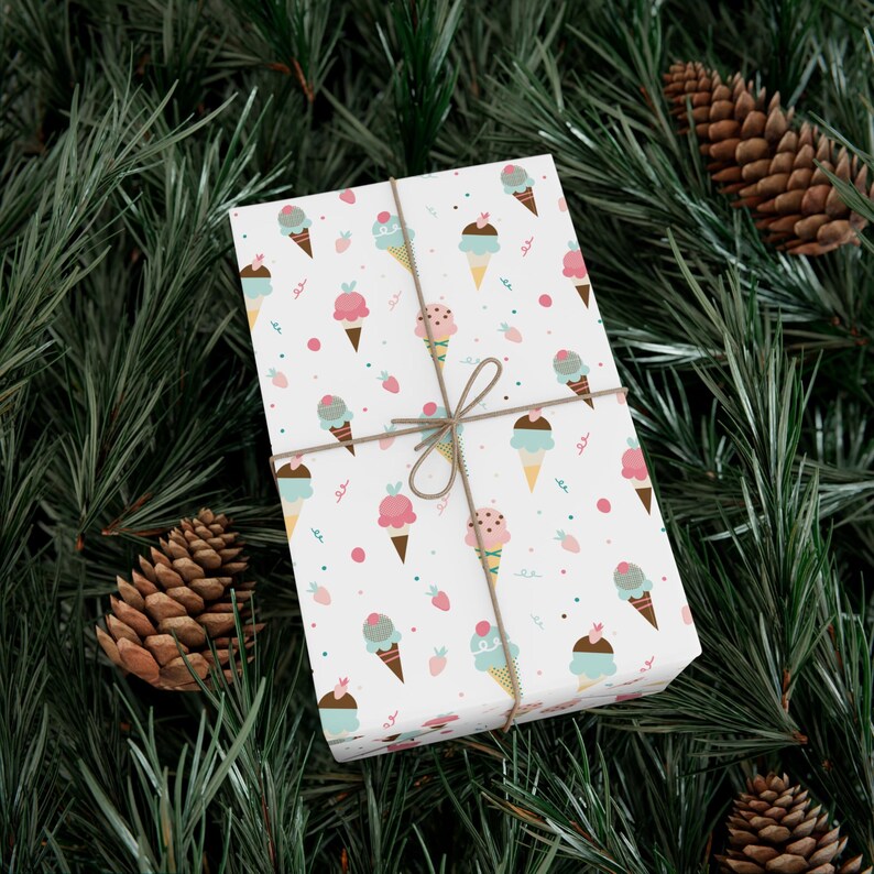 Ice Cream Wrapping Paper Ice Cream Gift Wrap Dessert Theme Wrapping Paper Roll Ice Cream Party Decor Birthday Wrapping Paper zdjęcie 5