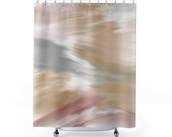 Cortina de ducha abstracta natural, decoración moderna para baño, cortina de ducha de acuarela neutra, decoración de baño beige, cortina de ducha artística