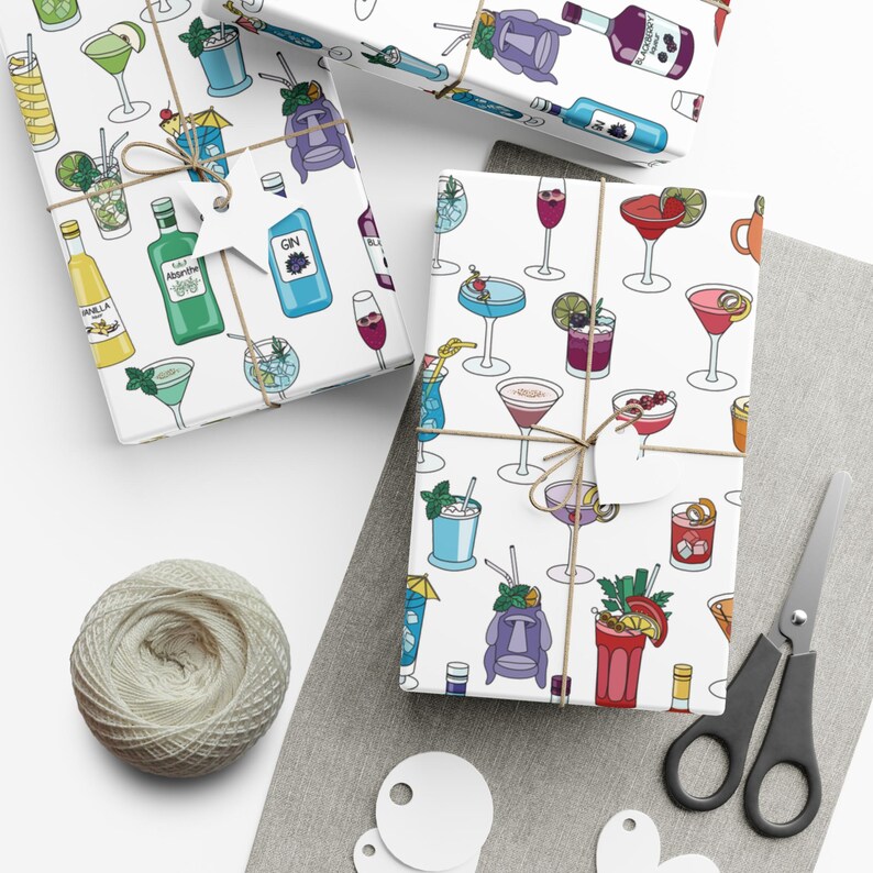 Cocktail Wrapping Paper Alcohol Wrapping Paper Colorful Gift Wrap Bartender Wrapping Paper 21st Birthday Wrapping Paper Rainbow Gift Wrap image 5