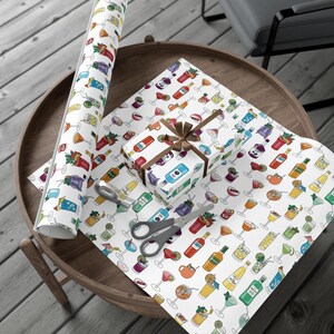 Cocktail Wrapping Paper Alcohol Wrapping Paper Colorful Gift Wrap Bartender Wrapping Paper 21st Birthday Wrapping Paper Rainbow Gift Wrap image 6