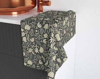 Tulip & Fern Bathroom Towel - Boho Botanical Hand Towel - Modern Floral Kitchen Towel - Boho Kitchen Decor - Grey Cream Towel