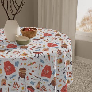 BBQ Tablecloth Grill-Themed Tablecloth, BBQ Party Table Cover, Summer Picnic Decor, Meat Smoker Gift for Chef Hosting Decor