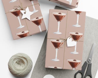 Espresso Martini Wrapping Paper  - Luxury Cocktail Gift Wrap for Birthdays, Weddings, and Alcohol-Themed Gifts, Modern Neutral Design