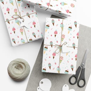 Ice Cream Wrapping Paper Ice Cream Gift Wrap Dessert Theme Wrapping Paper Roll Ice Cream Party Decor Birthday Wrapping Paper zdjęcie 1