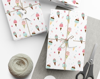 Ice Cream Wrapping Paper Ice Cream Gift Wrap Dessert Theme Wrapping Paper Roll Ice Cream Party Decor Birthday Wrapping Paper