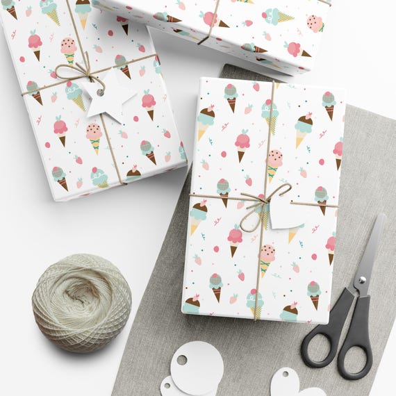 Ice Cream Wrapping Paper Ice Cream Gift Wrap Dessert Theme Wrapping Paper Roll Ice Cream Party Decor Birthday Wrapping Paper