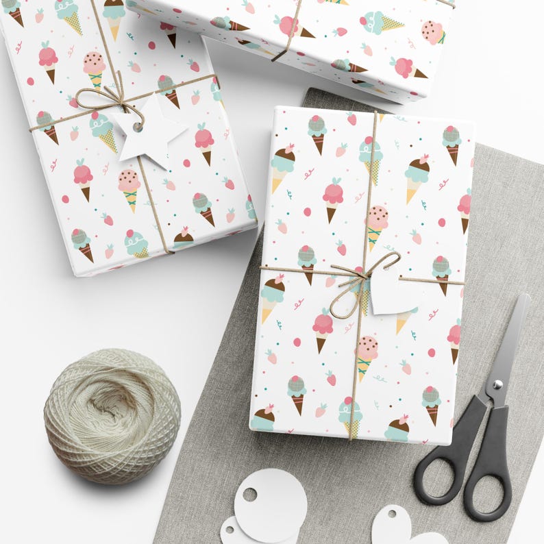 Ice Cream Wrapping Paper Ice Cream Gift Wrap Dessert Theme Wrapping Paper Roll Ice Cream Party Decor Birthday Wrapping Paper zdjęcie 1