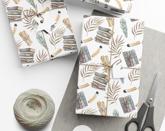 Books Wrapping Paper Book Gift Wrap Books Birthday Wrapping Paper Reader Gift Wrap Book Lover Gift Boho Botanical Wrapping Paper Unique