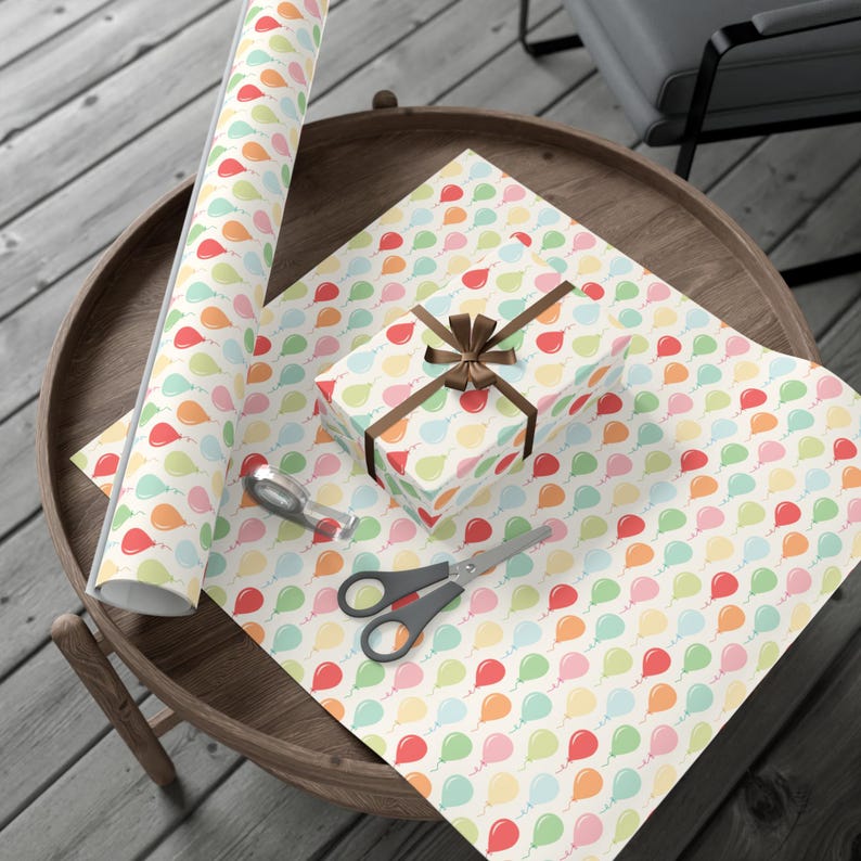 Birthday Balloons Wrapping Paper Pastel Kids Birthday Gift Wrap Colorful Wrapping Paper Roll Girls Birthday, Boys Birthday Unique Gift Wrap image 6