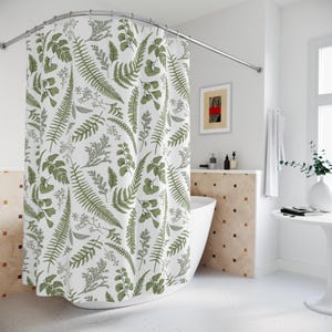 Fern Shower Curtain Botanical Shower Curtain Green Bathroom Decor Sage Shower Curtain Plant Bathroom Curtain Leaves Plants Decor