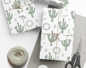 Cactus Gift Wrap Paper Western Wrapping Paper Sun Moon Gift Wrap Southwestern Country Gift Wrapping Paper Cacti Gift Wrap