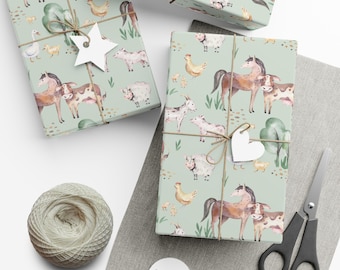 Farm Wrapping Paper Farm Animals Gift Wrap Cute Country Wrapping Paper Cow Gift Wrap Horse Wrapping Paper Chicken Gift Wrap Goat Wrapping
