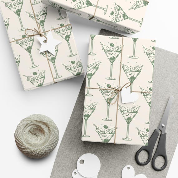 Dirty Martini Wrapping Paper Martini Gift Wrap Martini Themed Bachelorette Decorations Alcohol Gift Wrap Paper Bridal Shower Gift Wrap