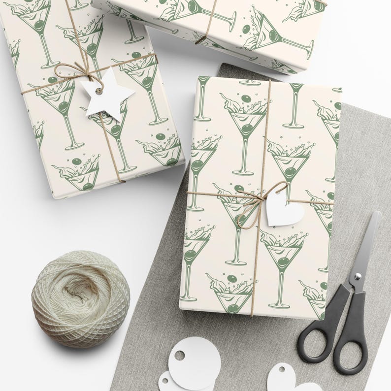 Dirty Martini Wrapping Paper Martini Gift Wrap Martini Themed Bachelorette Decorations Alcohol Gift Wrap Paper Bridal Shower Gift Wrap image 1