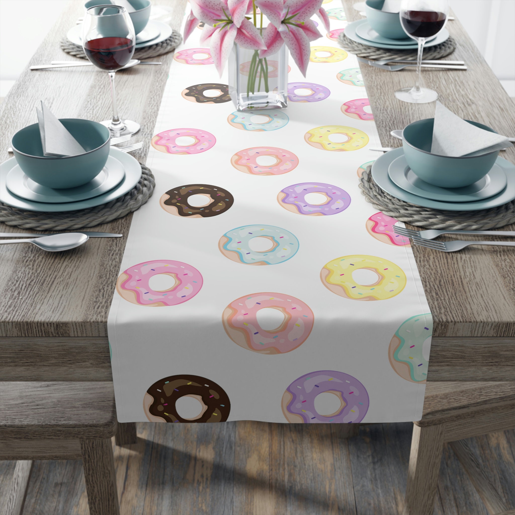 Pastel Sprinkled Donut Table Runner Donut Party Decorations Doughnut Theme Party Decor Bakery Decor