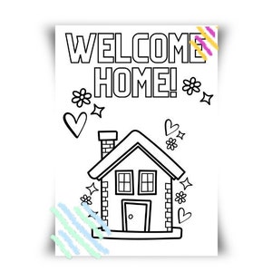 Nueva hoja para colorear del hogar-Adultos y niños- Bienvenido a casa-Coloración de casa abierta