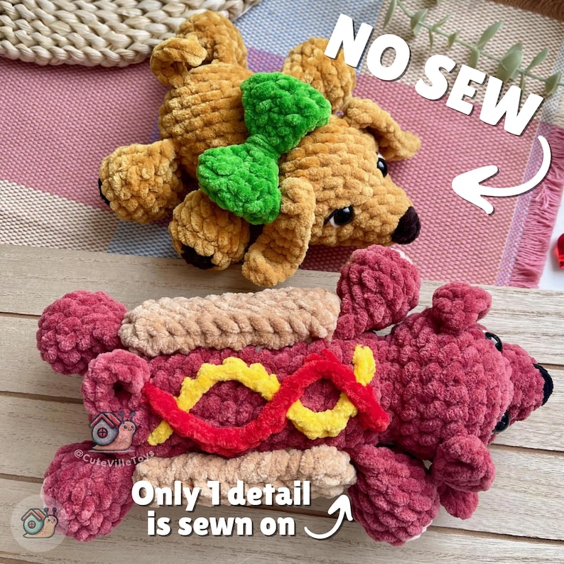 Virkat hundmönster, tax amigurumi PDF, grovt garn valp plyschleksak bild 1