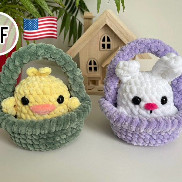 Cutie in a basket Chicken in a basket Bunny in a basket Easter set Easter basket Easter toys Easter bunny Crochet basket Crochet toys