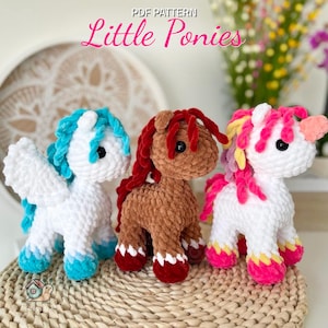 Little Ponies Crochet Pattern - Pony, Pegasus & Unicorn Amigurumi Set, Low Sew, Beginner-Friendly PDF, Cute Handmade Toy Gift