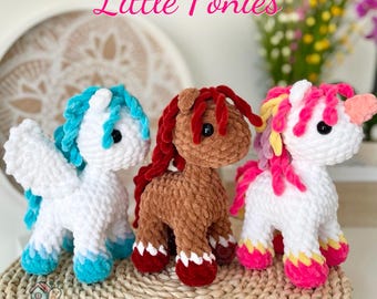 Little Ponies Crochet Pattern Bundle: Amigurumi Pony, Pegasus & Unicorn (PDF in English)