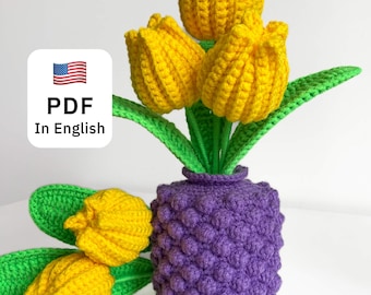 Crochet Tulips in Vase Pattern Crochet Flowers Bouquet in a vase Crochet bouquet