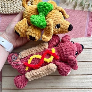 Virkat hundmönster, tax amigurumi PDF, grovt garn valp plyschleksak bild 5
