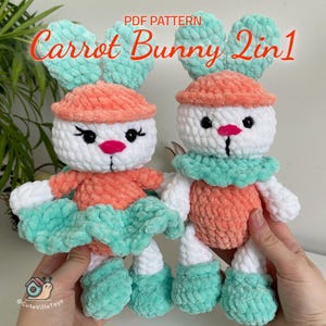 Patrón de crochet de conejito de zanahoria: Juguete amigurumi 2 en 1 (PDF)