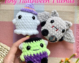 Tiny Halloween Monsters Crochet Pattern Bundle: Bat, Ghost & Frankie Easy Amigurumi (PDF in English)